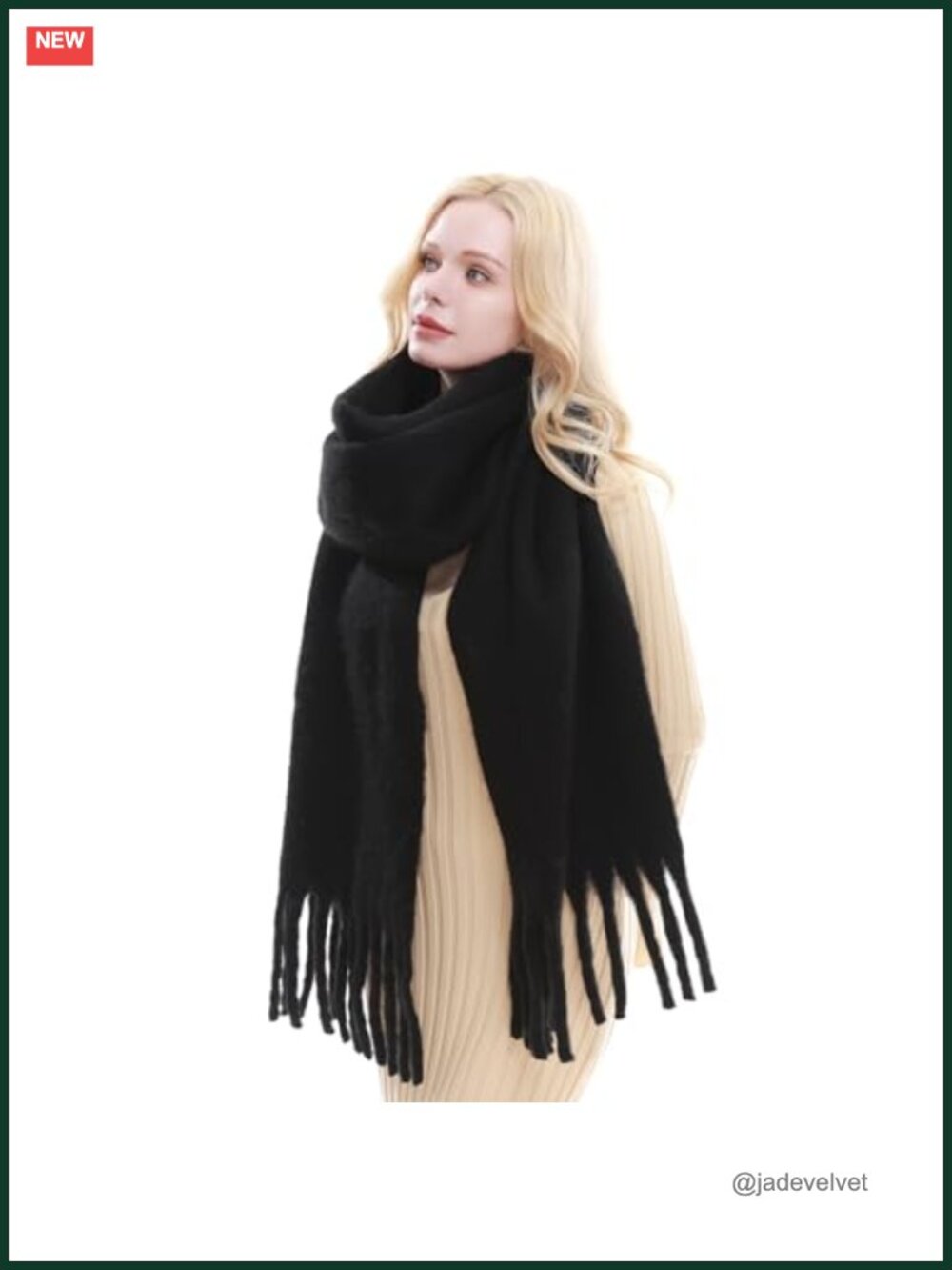 Chunky Knit Blanket Scarf for Women Winter Warm Oversized Shawl with Tassels